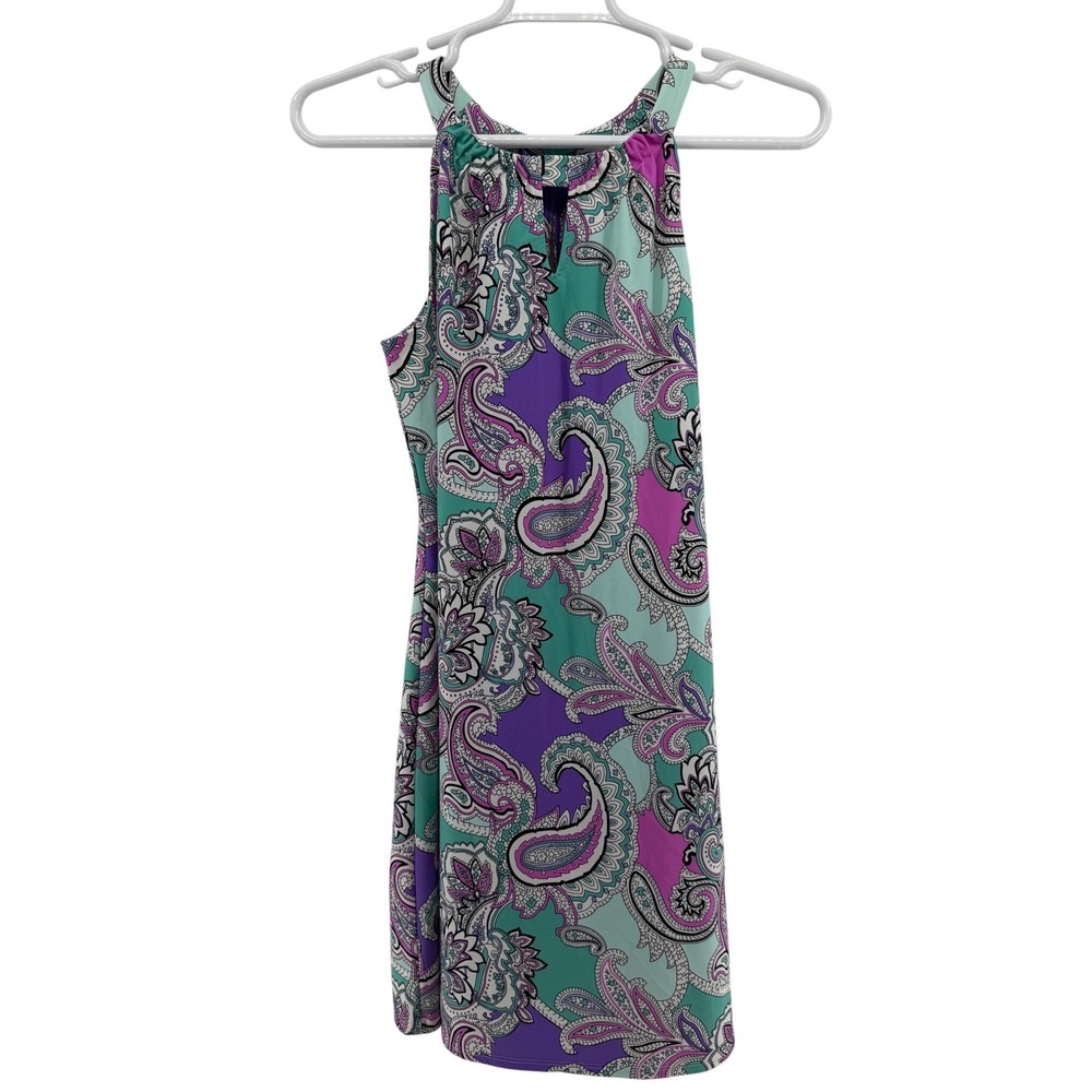 Jude Connally Womens Purple Teal Paisley Halter Keyhole‎ Shift Dress Size M